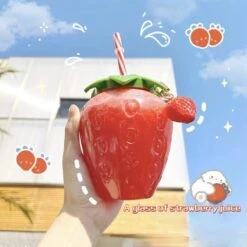 Kawaii Strawberry Plastic Cup (500ml) -Kawaiitherapy Shop 44287 spcesc