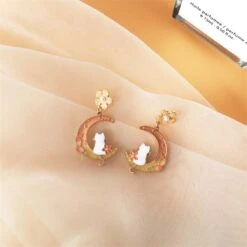 Kawaii Cat Moon Sakura Earrings – Limited Edition -Kawaiitherapy Shop 44622 dqlcsh