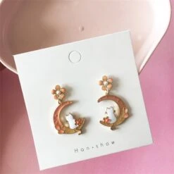 Kawaii Cat Moon Sakura Earrings – Limited Edition