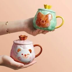 Kawaii Animal Bear Ceramic Cup (450ml) -Kawaiitherapy Shop 44968 lfuduw