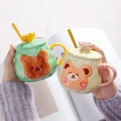 Kawaii Animal Bear Ceramic Cup (450ml) -Kawaiitherapy Shop 44968 rjuntk