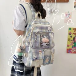 Kawaii Korea Style Canvas Plaid Backpack – Limited Edition -Kawaiitherapy Shop 47673 zekmaz