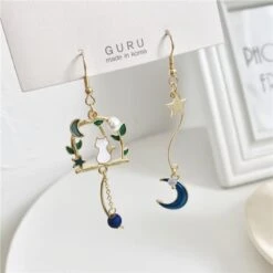 Kawaii Starry Moon Crescent Cat Earrings – Limited Edition