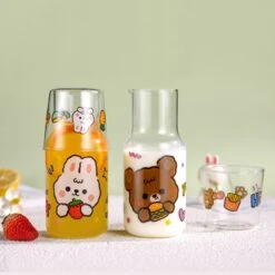 Kawaii Cute Bear Strawberry Glass Cup Set -Kawaiitherapy Shop 50870 iug40b