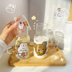 Kawaii Cute Bear Strawberry Glass Cup Set