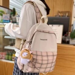 Kawaii Plaid Korea Style Canvas Backpack – Limited Edition