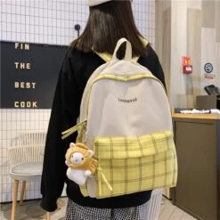Kawaii Plaid Korea Style Canvas Backpack – Limited Edition -Kawaiitherapy Shop 51181 taqfnn