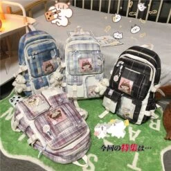 Kawaii College Style Canvas Grid Backpack – Limited Edition -Kawaiitherapy Shop 51472 c7iks5
