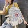 Kawaii College Style Canvas Grid Backpack – Limited Edition