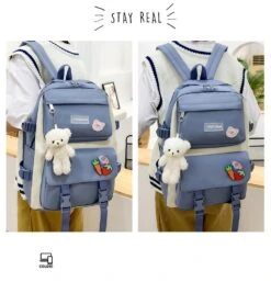 Kawaii Korea Canvas Harajuku Backpack Set (5pcs) -Kawaiitherapy Shop 53409 i17pyl