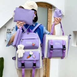 Kawaii Korea Canvas Harajuku Backpack Set (5pcs) -Kawaiitherapy Shop 53409 j9z8ab