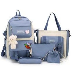Kawaii Korea Canvas Harajuku Backpack Set (5pcs) -Kawaiitherapy Shop 53409 zw60do