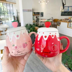 Kawaii Fruit Strawberry Avocado Ceramic Cups – Limited Edition -Kawaiitherapy Shop 54803 02oyux