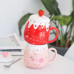 Kawaii Fruit Strawberry Avocado Ceramic Cups – Limited Edition -Kawaiitherapy Shop 54803 5joyqm