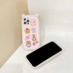 Kawaii Bear 3D Sticker Style Phone Case – Limited Edition -Kawaiitherapy Shop 55042 7a01lr