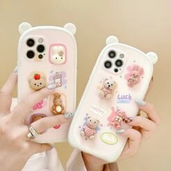 Kawaii Bear 3D Sticker Style Phone Case – Limited Edition