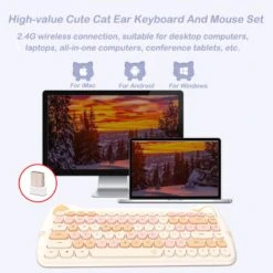 Kawaii Candy Cat Wireless Keyboard Mouse Set – Limited Edition -Kawaiitherapy Shop 55109 pfftfm