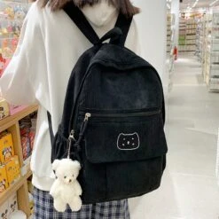 Kawaii Cat Style Cute Corduroy Backpack – Limited Edition