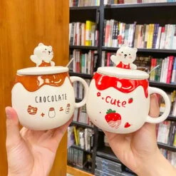 Kawaii Bear Peach Strawberry Ceramic Cup