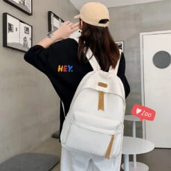 Kawaii Solid Color Korea Style Canvas Backpack -Kawaiitherapy Shop 57150 55eks5