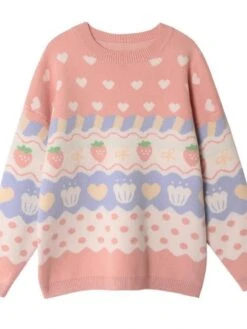 Kawaii Pink Strawberry Harajuku Sweater – Limited Edition -Kawaiitherapy Shop 57242 wqnv5o