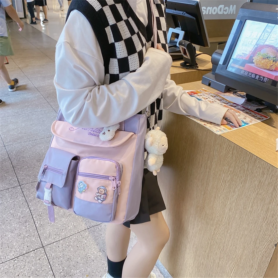 Kawaii Harajuku Multipocket Canvas Sling Bag 2 Kawaii Harajuku Multipocket Canvas Sling Bag - Image 2