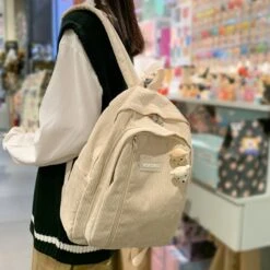 Kawaii Korea Style Corduroy College Zipper Backpack 10 Kawaii Korea Style Corduroy College Zipper Backpack -Kawaiitherapy Shop 59051 avtjye