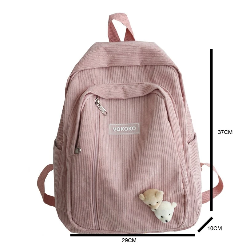 Kawaii Korea Style Corduroy College Zipper Backpack 8 Kawaii Korea Style Corduroy College Zipper Backpack - Image 8