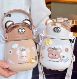 Kawaii Bear Thermal Flask Straw Bottle (800ml)
