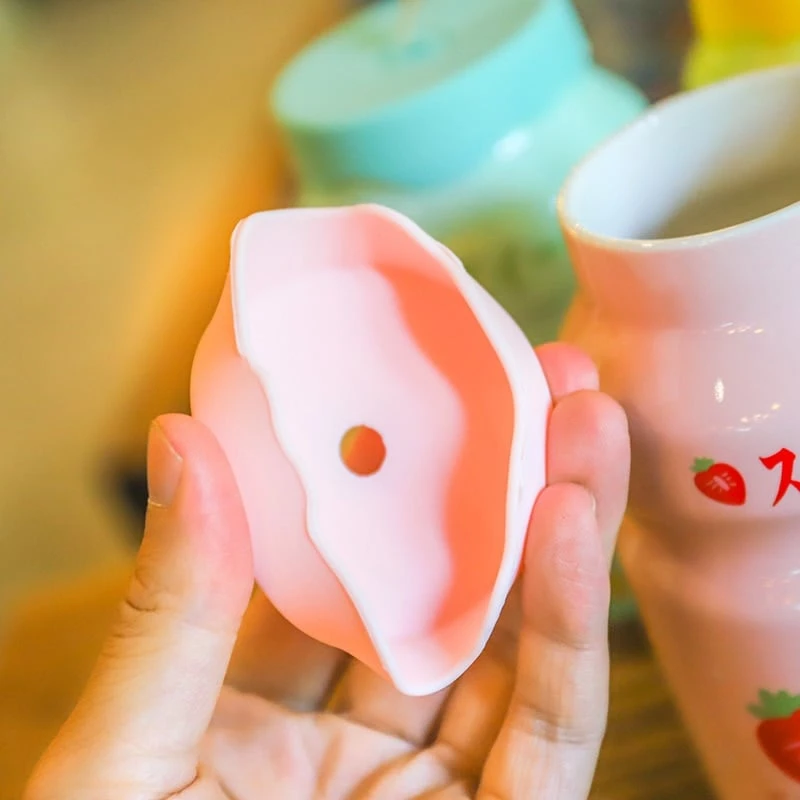 Kawaii Strawberry Peach Fruit Ceramic Cup 4 Kawaii Strawberry Peach Fruit Ceramic Cup - Image 4