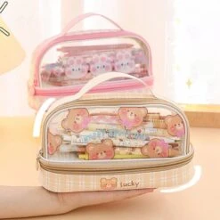 Kawaii Japanese Style Pastel Transparent Pencil Case -Kawaiitherapy Shop 60853 hjg0hq