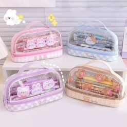 Kawaii Japanese Style Pastel Transparent Pencil Case -Kawaiitherapy Shop 60853 skeqfi