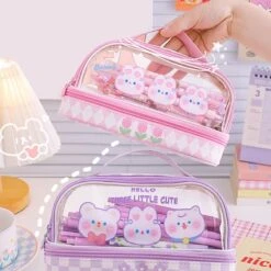 Kawaii Japanese Style Pastel Transparent Pencil Case -Kawaiitherapy Shop 60853 xut1lz