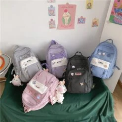 Kawaii Pastel Canvas Large Capacity Multipocket Backpack -Kawaiitherapy Shop 60974 63hqpk