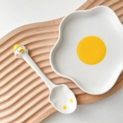 Kawaii Breakfast Egg Yolk Ceramic Plate Set -Kawaiitherapy Shop 61783 i7hdcn