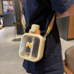 Kawaii Pastel Transparent Square Straw Bottle (700ml) -Kawaiitherapy Shop 67063 363cha