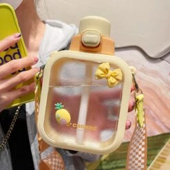 Kawaii Pastel Transparent Square Straw Bottle (700ml) -Kawaiitherapy Shop 67063 vnrjlu