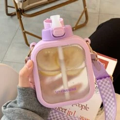 Kawaii Pastel Transparent Square Straw Bottle (700ml) -Kawaiitherapy Shop 67063 x8rgch