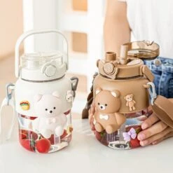 Kawaii Cute Jumbo Pastel Bear Straw Bottle (1000ml) -Kawaiitherapy Shop 67153 0pjvwl