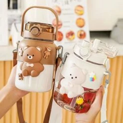 Kawaii Cute Jumbo Pastel Bear Straw Bottle (1000ml) -Kawaiitherapy Shop 67153 h5uant