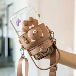 Kawaii Cute Jumbo Pastel Bear Straw Bottle (1000ml) -Kawaiitherapy Shop 67153 hagbjp