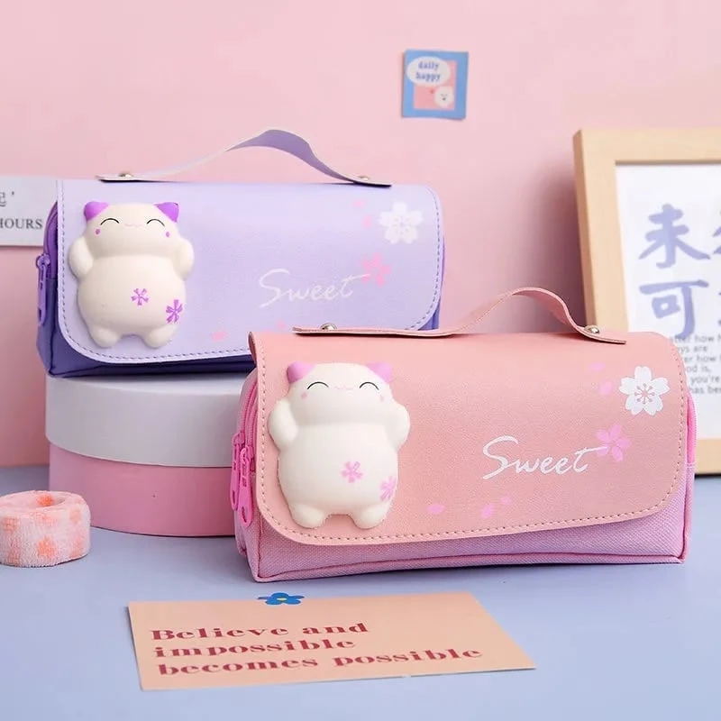 Kawaii Squishy Cat Sakura Pencil Case – Limited Edition 4 Kawaii Squishy Cat Sakura Pencil Case – Limited Edition - Image 4