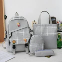 Kawaii Korea Style Harajuku Plaid Grid Backpack Set -Kawaiitherapy Shop 68899 nym3pv
