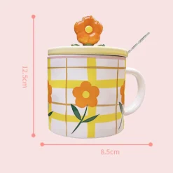 Kawaii Therapy Flower Pastel Grid Ceramic Cup (350ml) -Kawaiitherapy Shop 72031 1dgqeu
