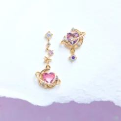 Kawaii Sparkling Heart Moon Earrings – Limited Edition