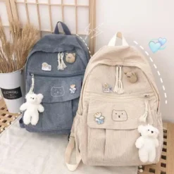 Kawaii Cat Soft Zipper Corduroy Backpack – Limited Edition