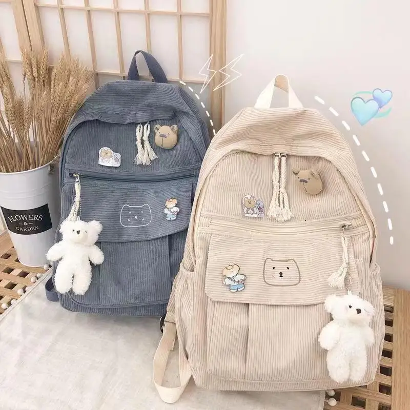 Kawaii Cat Soft Zipper Corduroy Backpack – Limited Edition 1 Kawaii Cat Soft Zipper Corduroy Backpack – Limited Edition