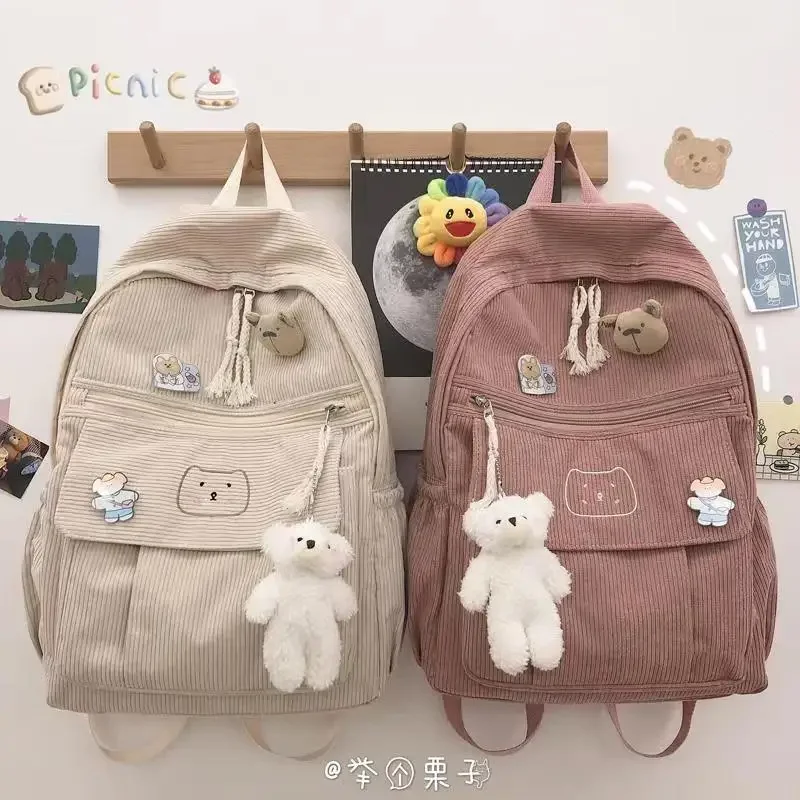 Kawaii Cat Soft Zipper Corduroy Backpack – Limited Edition 2 Kawaii Cat Soft Zipper Corduroy Backpack – Limited Edition - Image 2