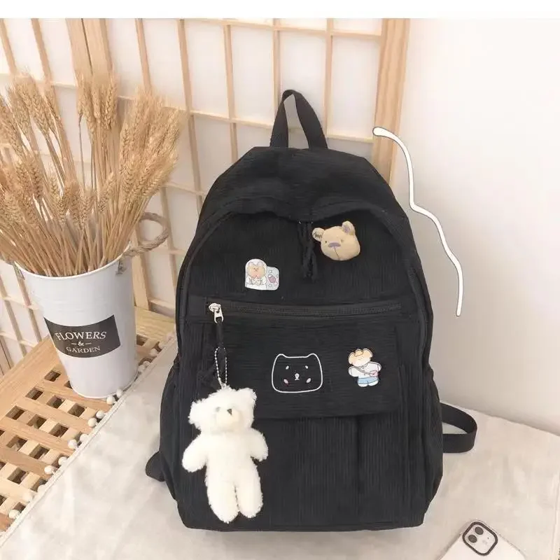 Kawaii Cat Soft Zipper Corduroy Backpack – Limited Edition 4 Kawaii Cat Soft Zipper Corduroy Backpack – Limited Edition - Image 4