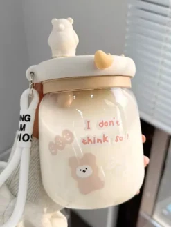 Kawaii Aesthetic Cloud Bunny Glass Milk Tea Bottle -Kawaiitherapy Shop 75368 lbrz8q